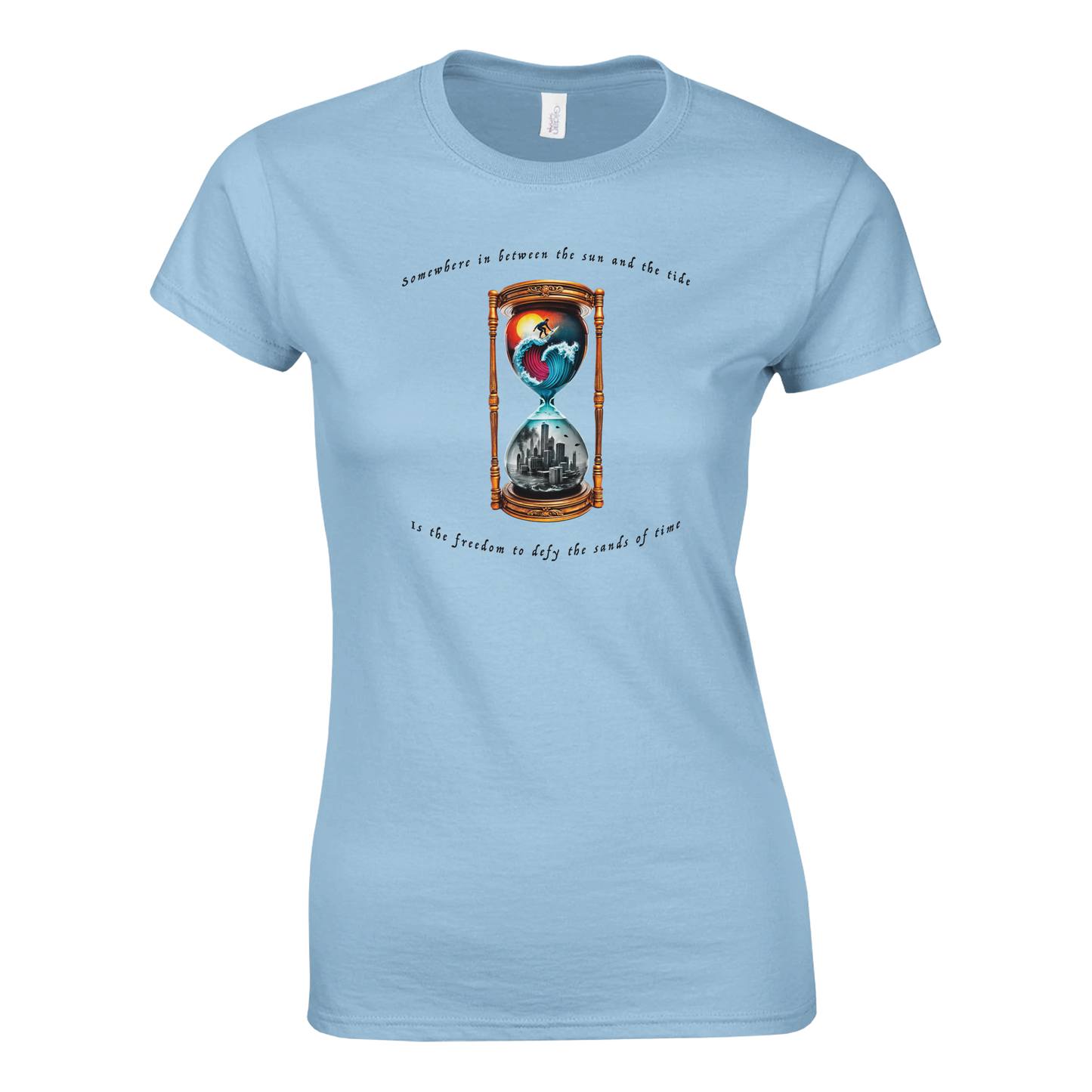 Time Surfer - Classic Womens Crewneck Graphic Tee Baby Blue