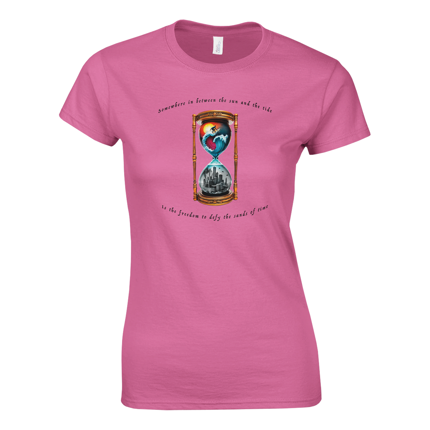 Time Surfer - Classic Womens Crewneck Graphic Tee Coral