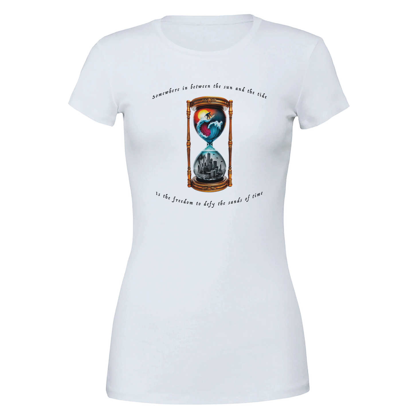Time Surfer Premium Womens Crewneck Graphic Tee White