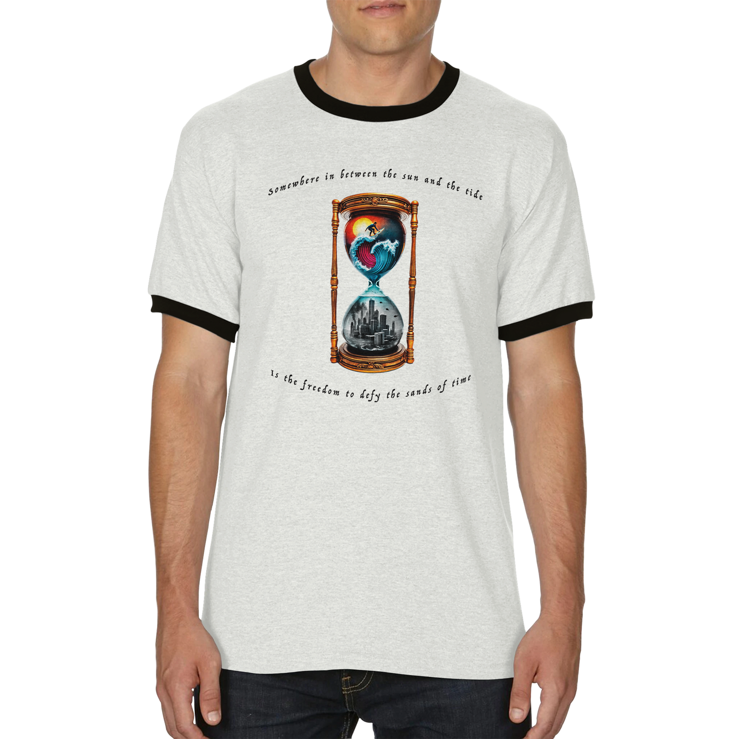 Time Surfer Ringer Graphic Tee Mockup