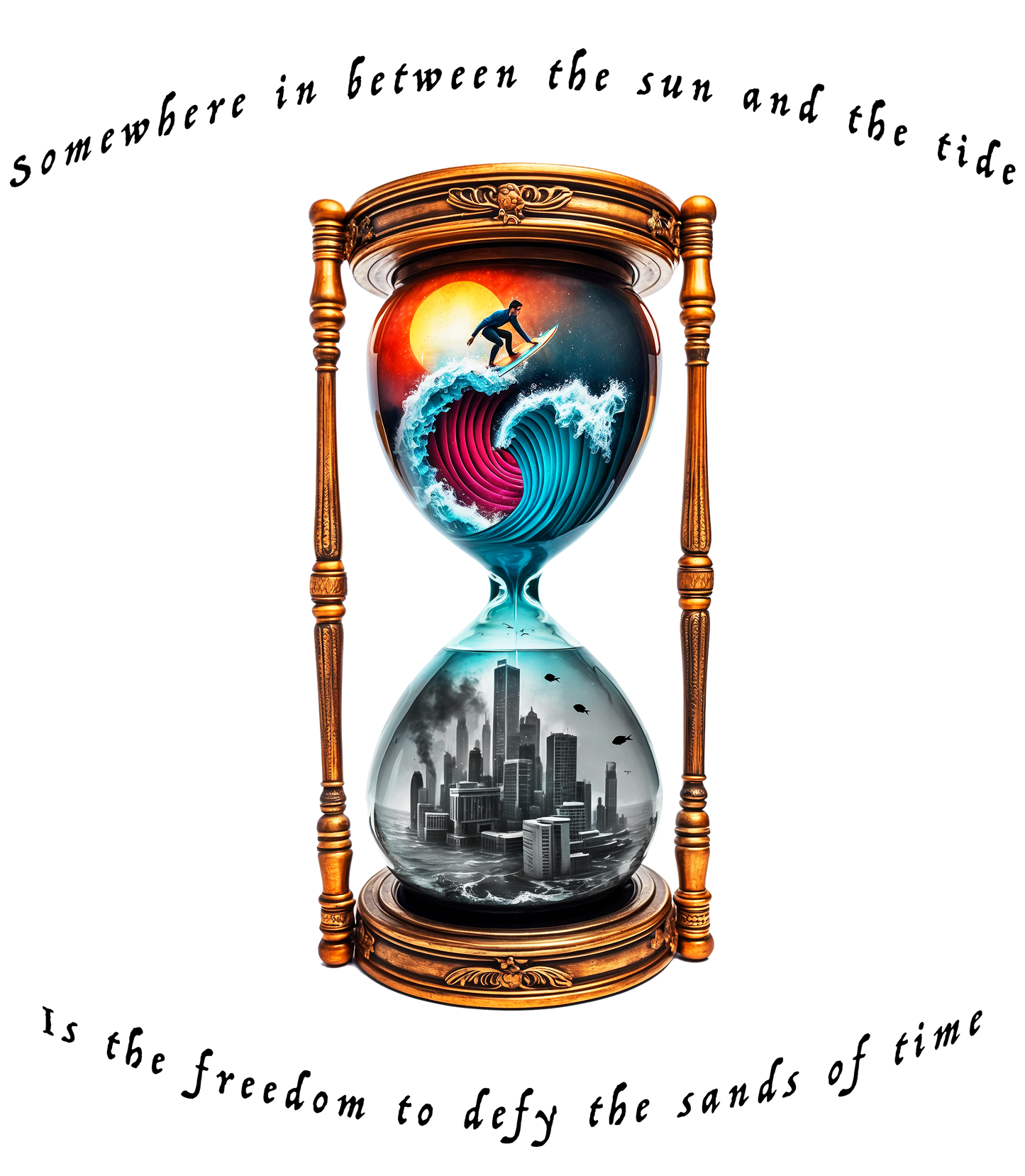 Time Surfer design for white tee