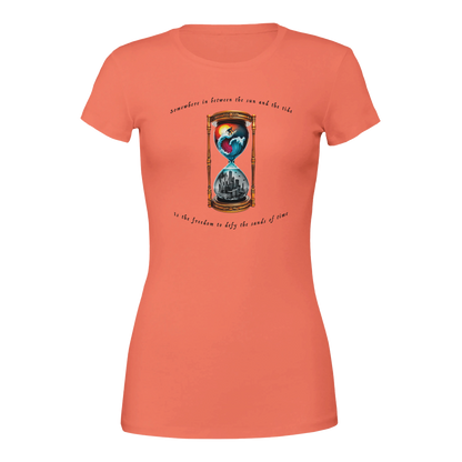 Time Surfer  Premium Womens Crewneck Graphic Tee Coral