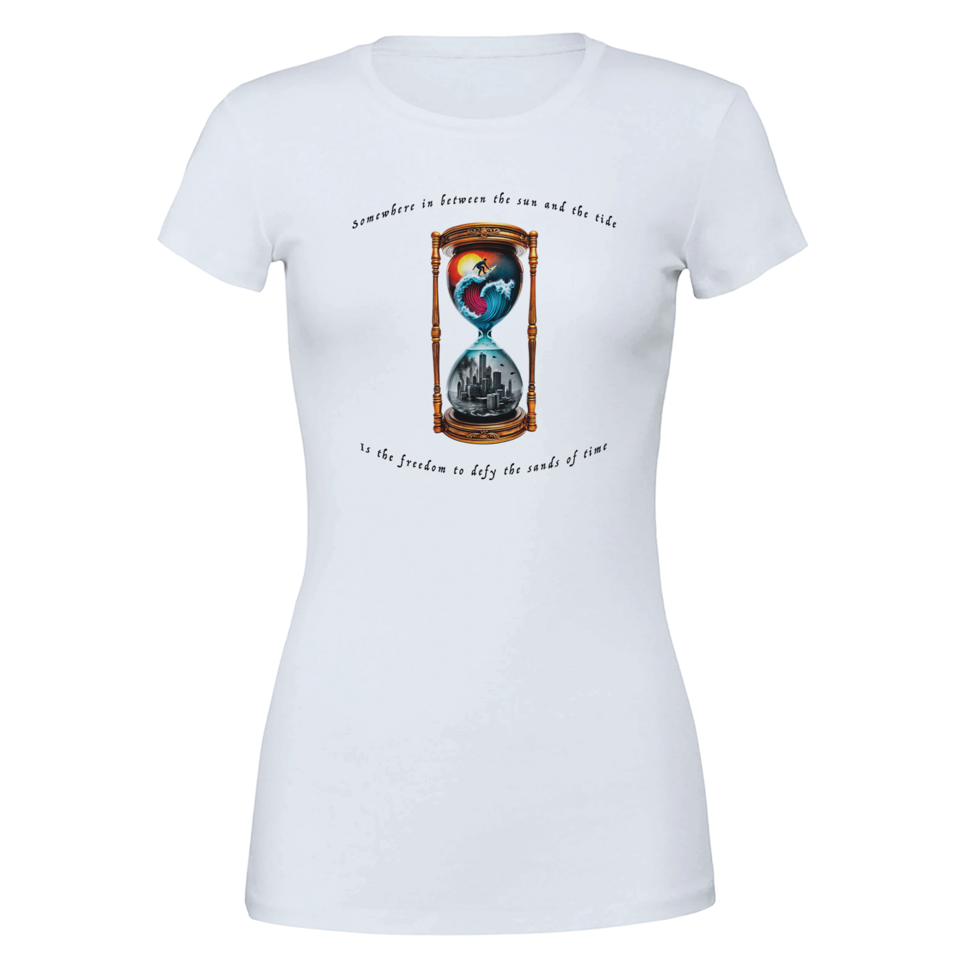 Time Surfer  Premium Womens Crewneck Graphic Tee White