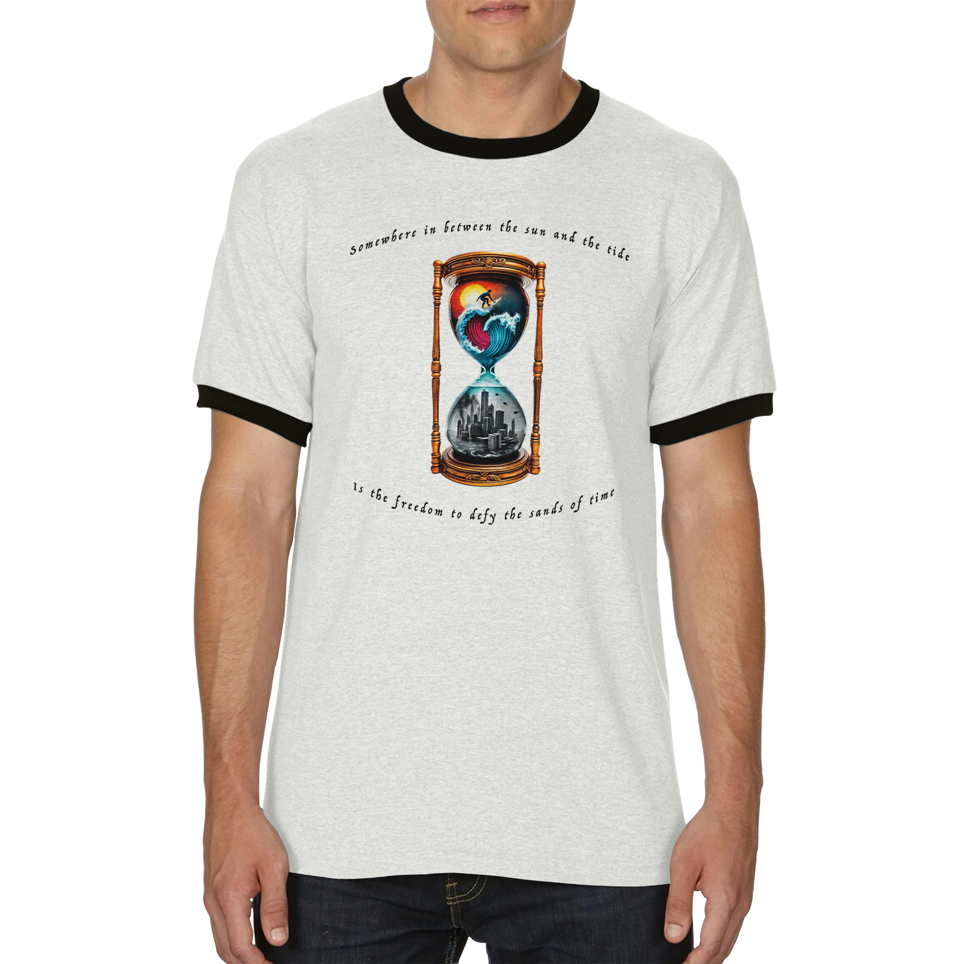 Time Surfer Ringer Graphic Tee Mockup
